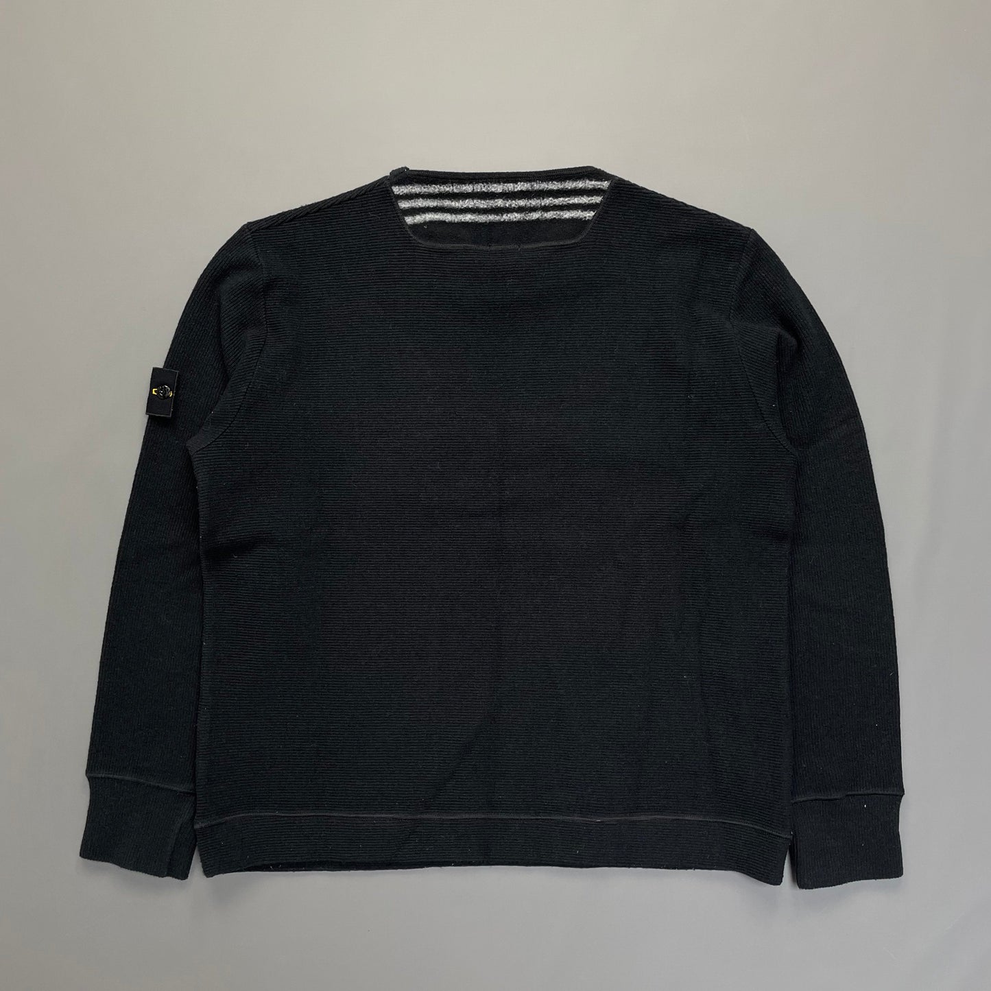 Stone Island Ribbed Knit Black Jumper AW00 | Large, Black