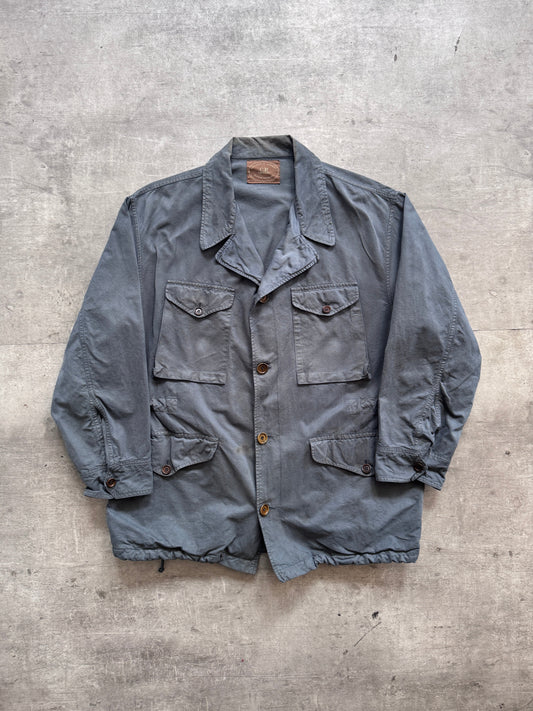 1980s C.P. Company Petrol Blue Open Collar Chore Coat | Large, Multicoloured
