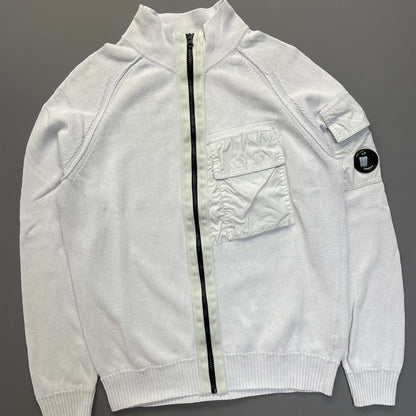 C.P. Company White Technical Knit Panel Pocket & Lens Jumper | Medium, Red