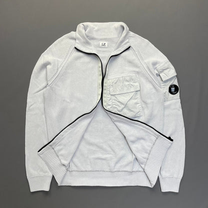 C.P. Company White Technical Knit Panel Pocket & Lens Jumper | Medium, Red