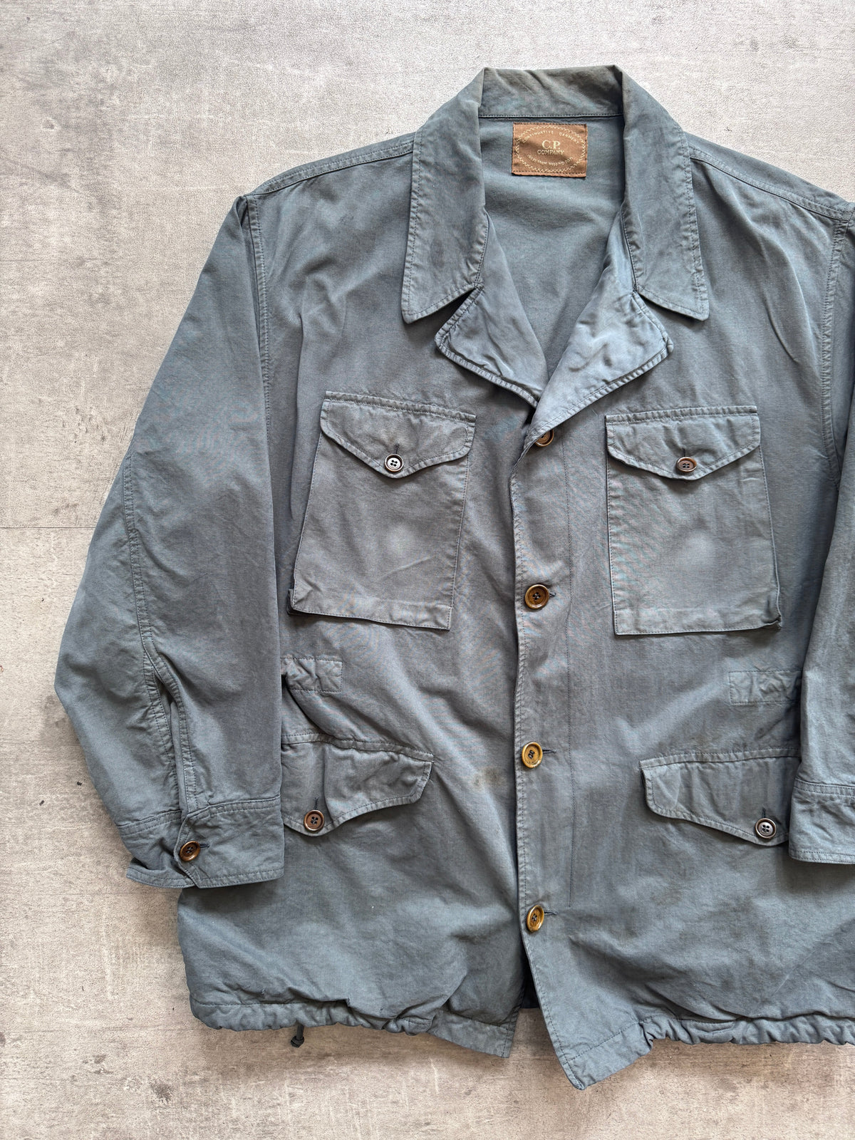 1980s C.P. Company Petrol Blue Open Collar Chore Coat | Large, Multicoloured