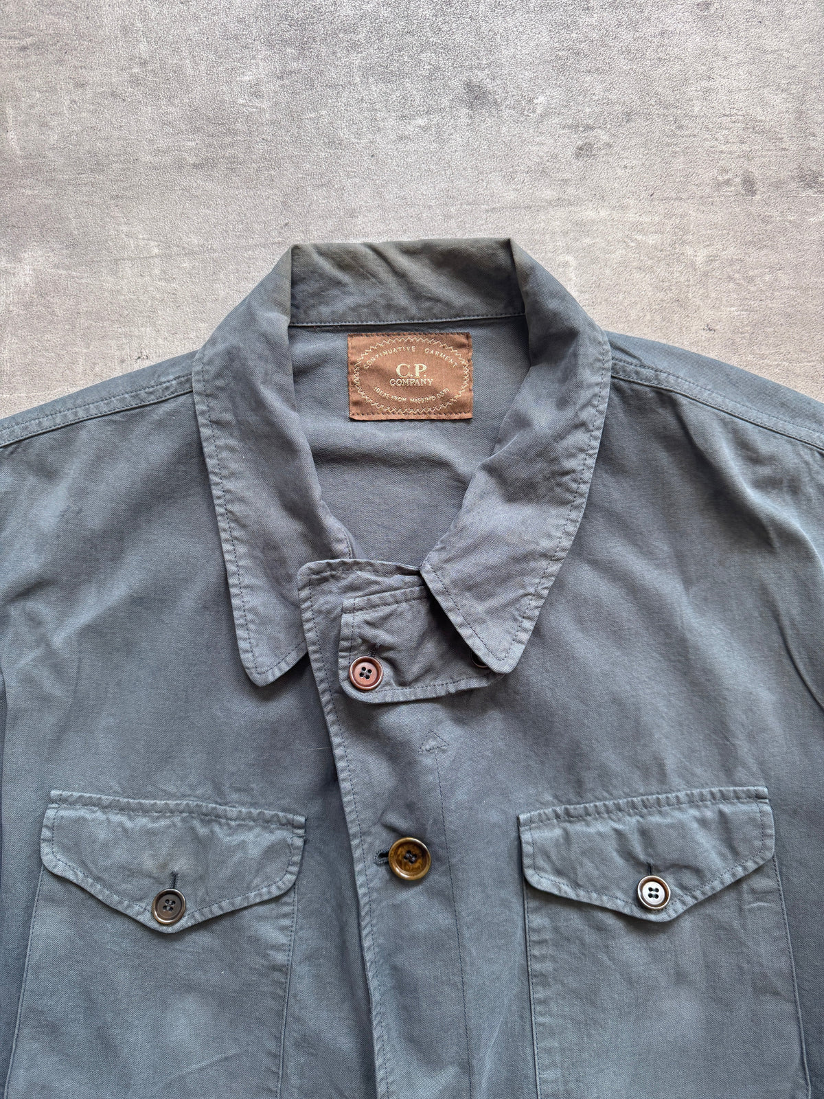 1980s C.P. Company Petrol Blue Open Collar Chore Coat | Large, Multicoloured