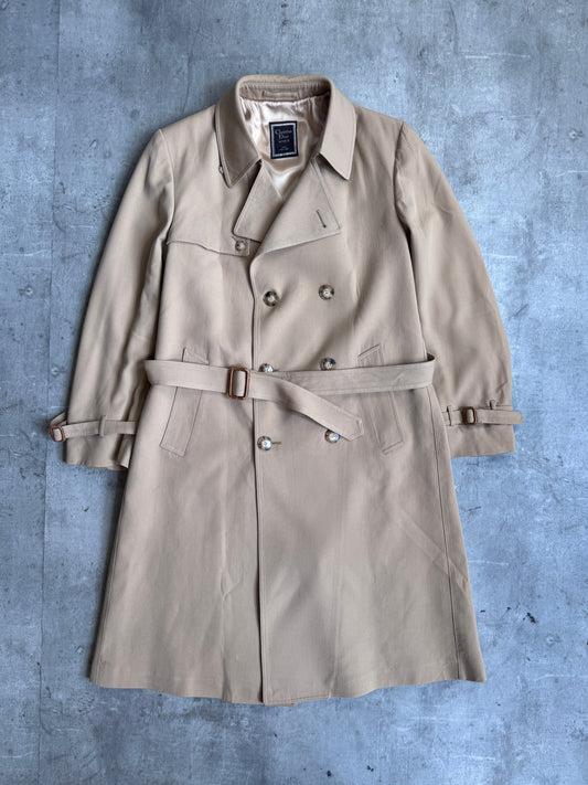 1990s Christian Dior Silk Lined Camel Double Breasted Trench Coat