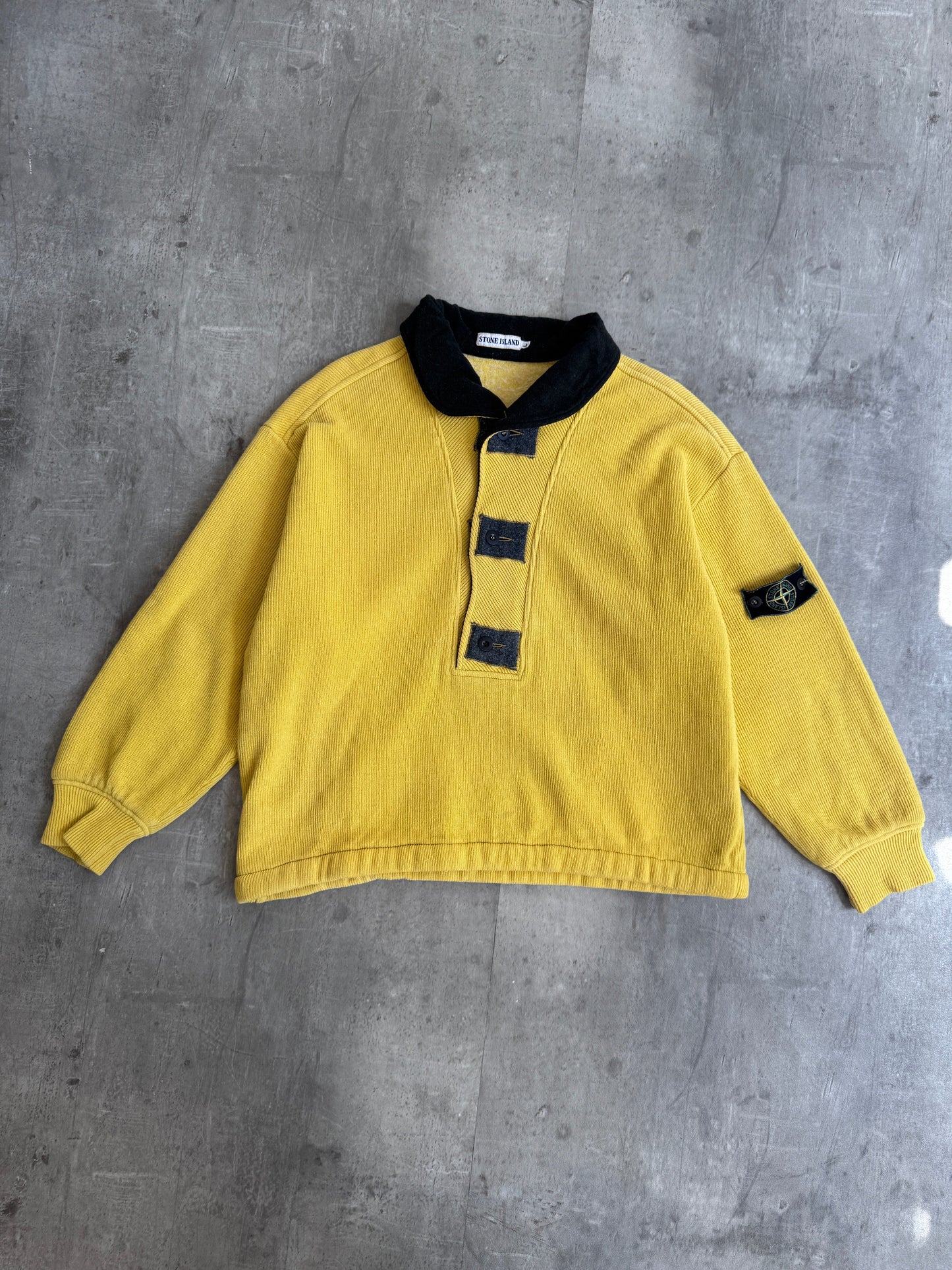 1980s Stone Island Boxy Sunshine Yellow Ribbed Sweatshirt