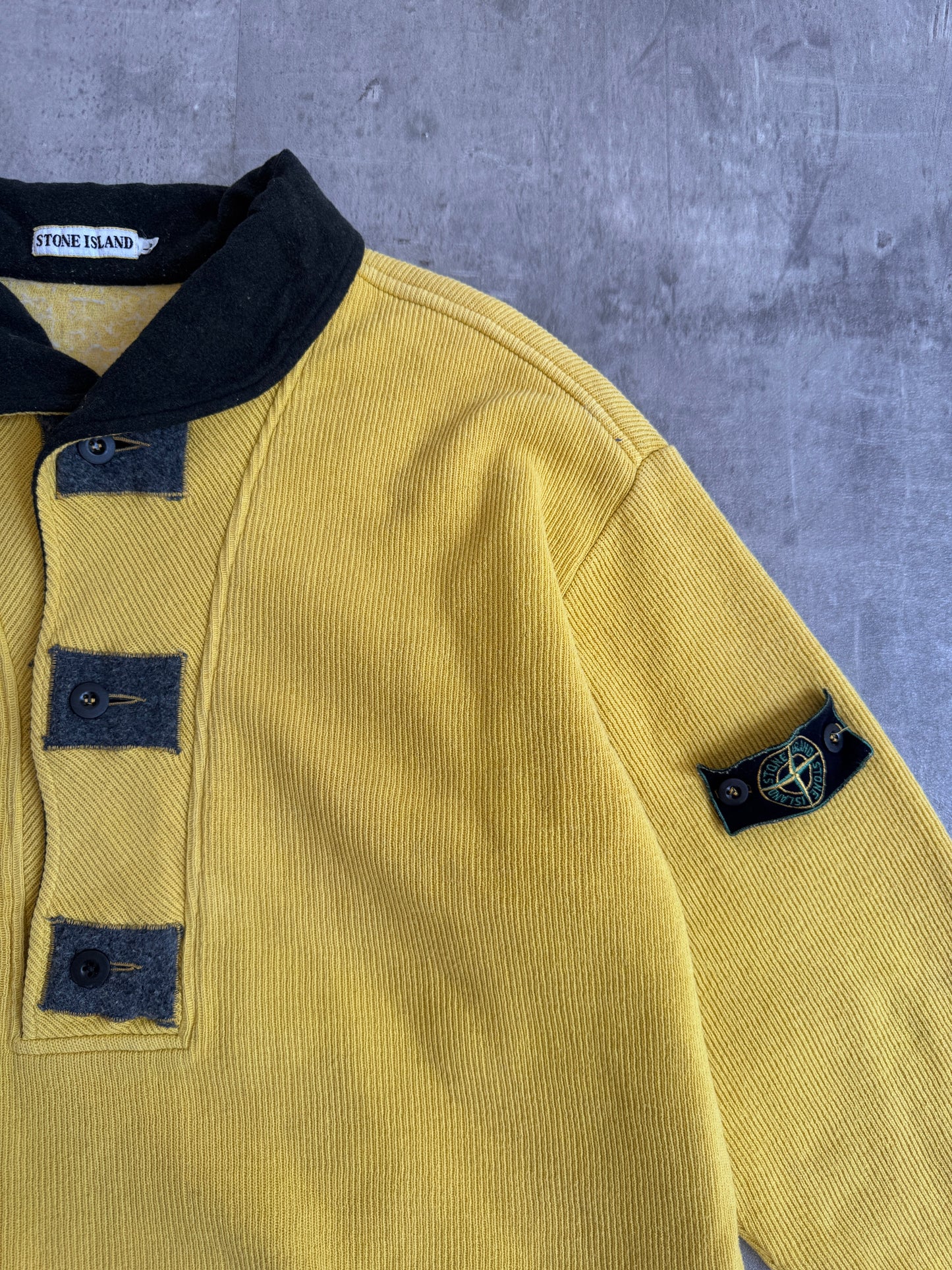 1980s Stone Island Boxy Sunshine Yellow Ribbed Sweatshirt