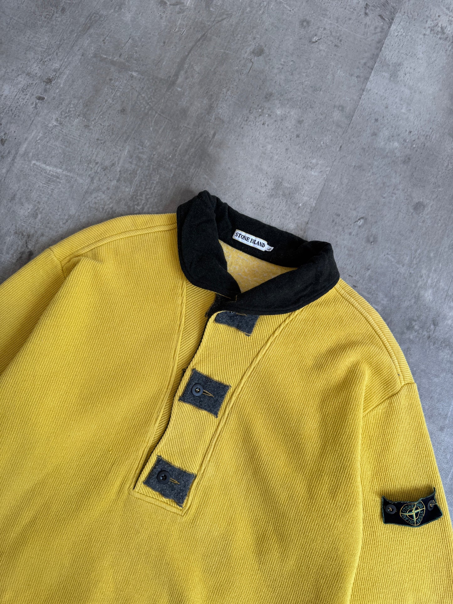 1980s Stone Island Boxy Sunshine Yellow Ribbed Sweatshirt