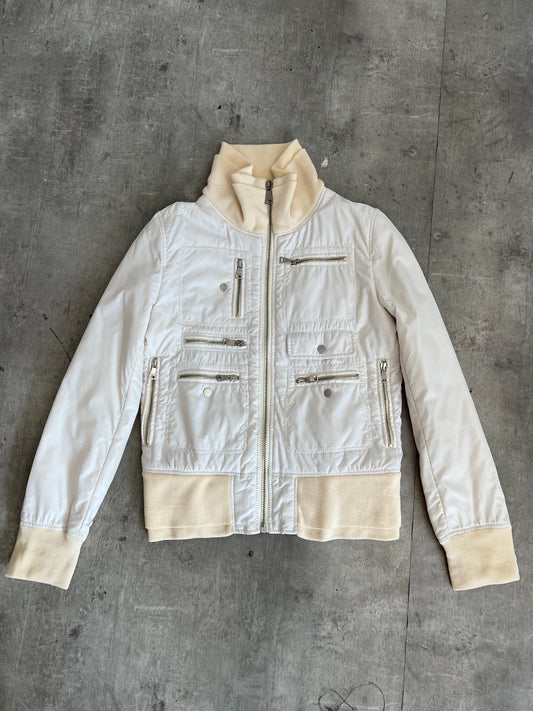 Dolce and Gabbana Cream High Neck Multipocket Blouson | Small, Multicoloured