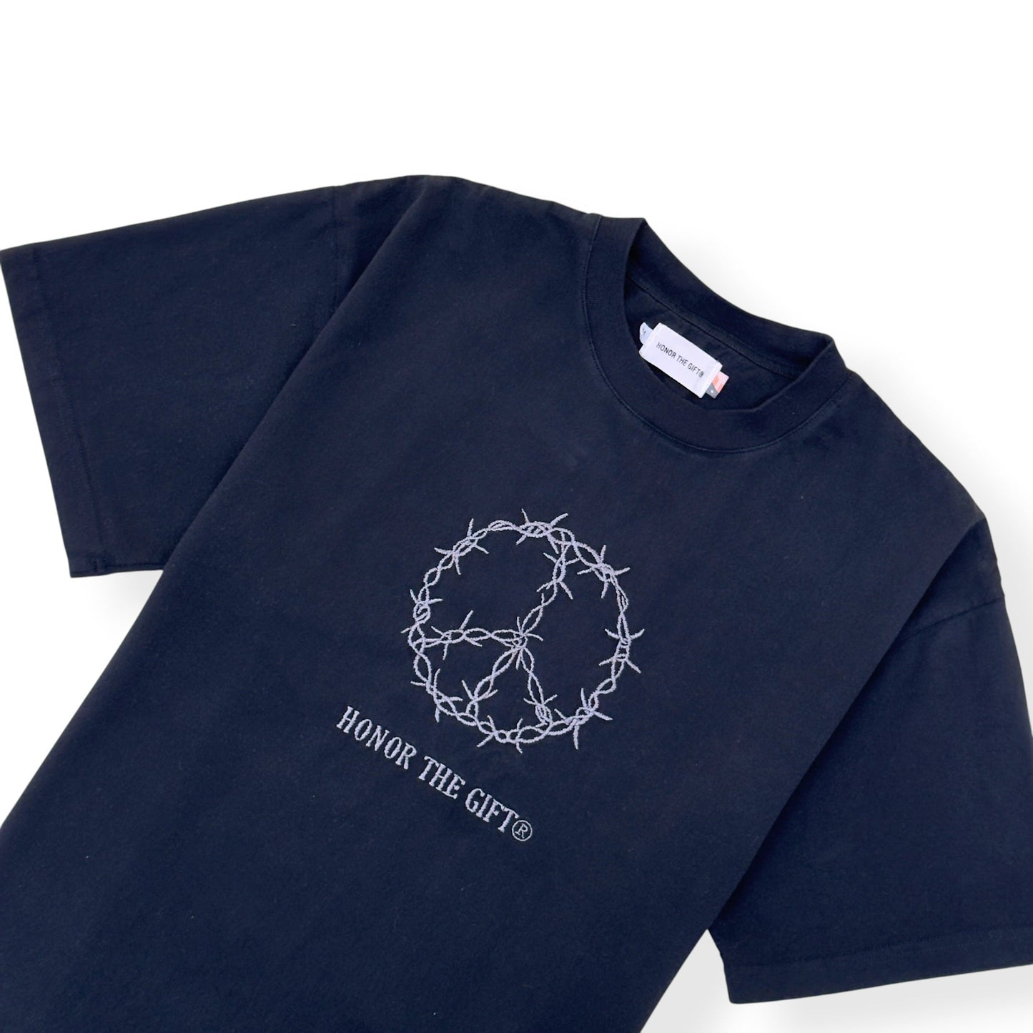 HONOR THE GIFT BARBED WIRE PEACE SIGN T-SHIRT BLACK M | Medium, Black