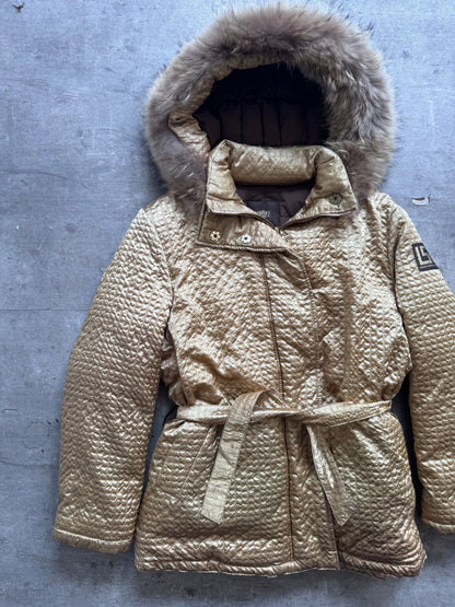Versace Gold Quilted Parka Jacket | Large, Multicoloured