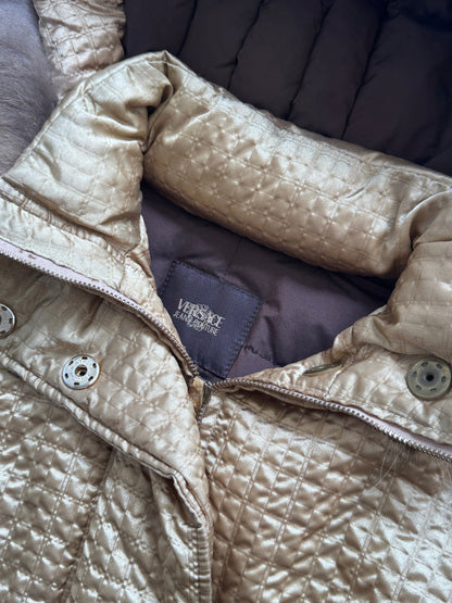 Versace Gold Quilted Parka Jacket | Large, Multicoloured