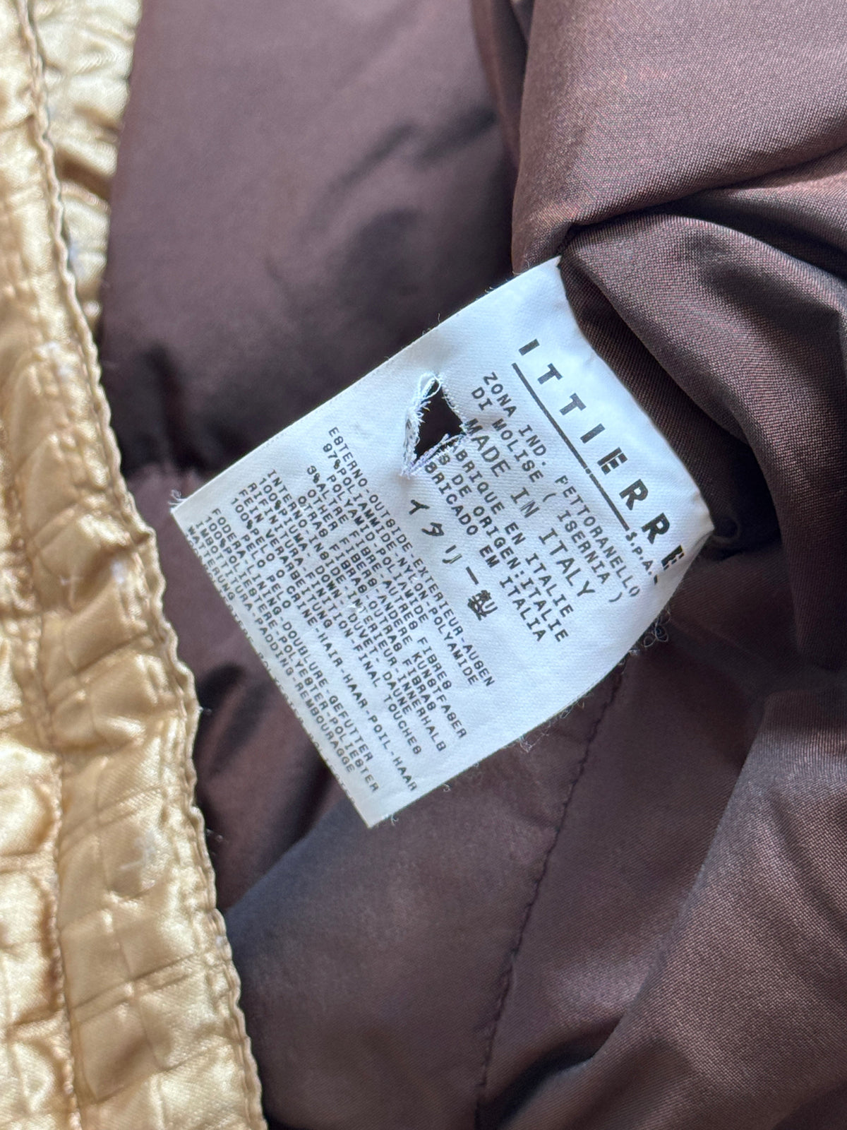 Versace Gold Quilted Parka Jacket | Large, Multicoloured