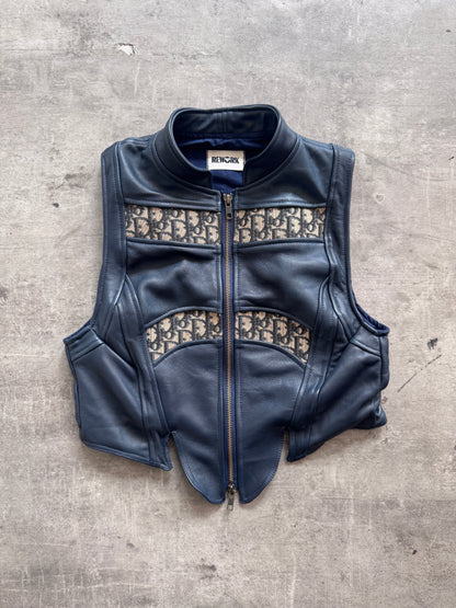 VT Rework: Dior Dark Petrol Blue Monogram Leather Vest | Small, Multicoloured