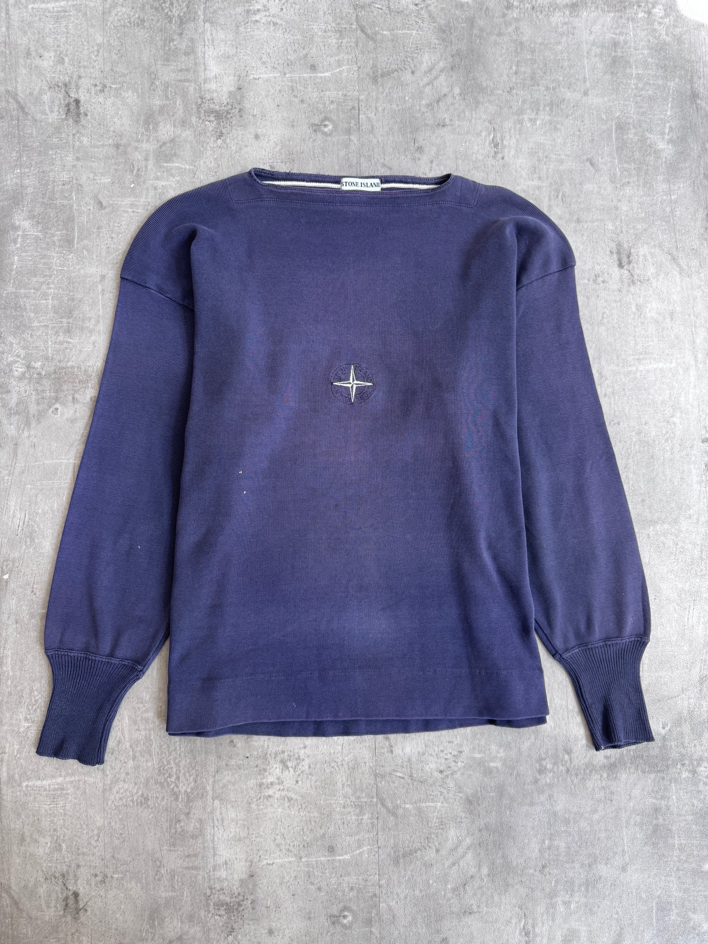 1990s Stone Island Centre Embroidered Logo Boatneck Sweatshirt