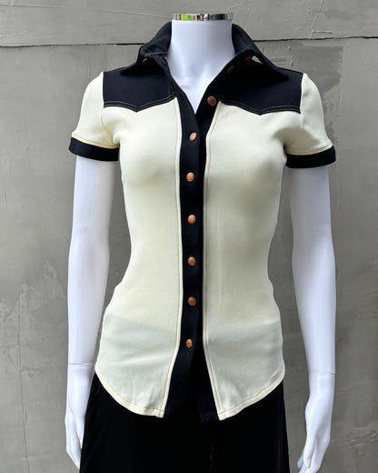 GAULTIER JEAN'S 90'S COLLARED STRETCH TOP - S