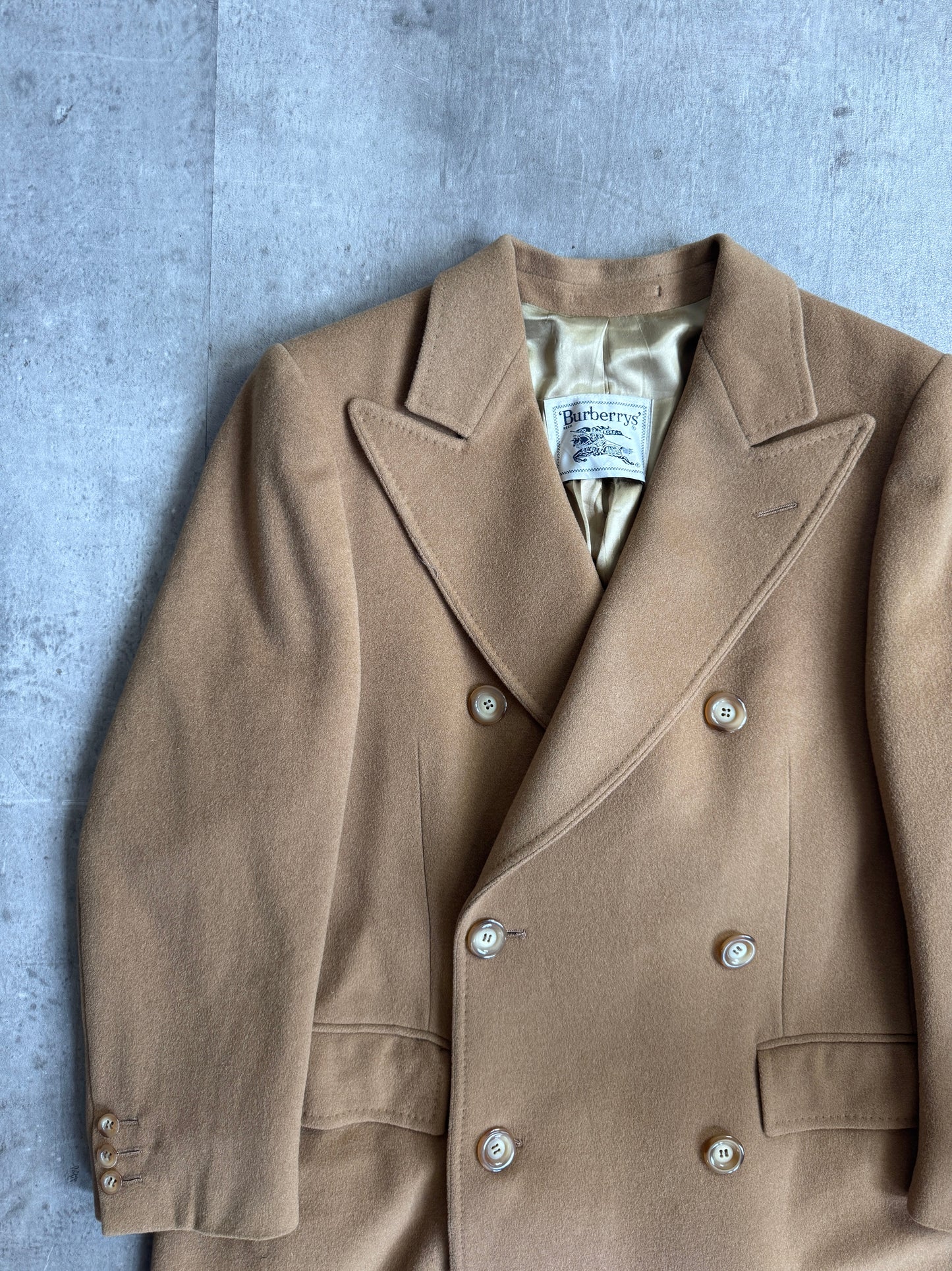 Burberry Tan Wool Double Breasted Trench Coat