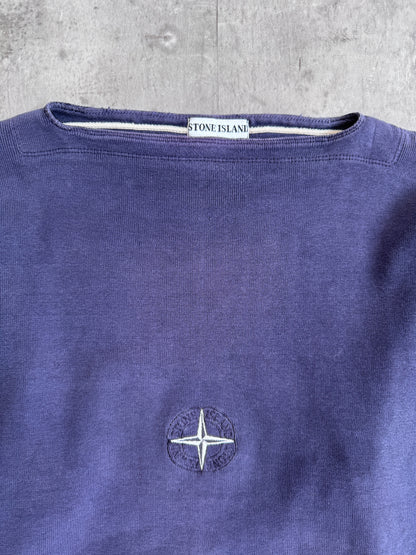 1990s Stone Island Centre Embroidered Logo Boatneck Sweatshirt