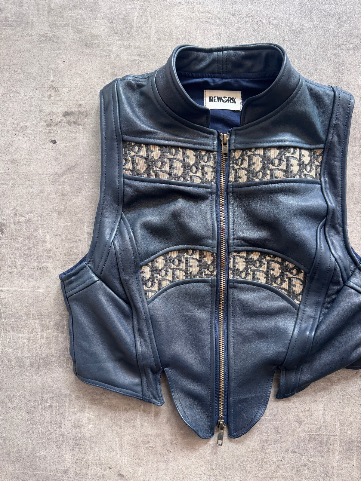 VT Rework: Dior Dark Petrol Blue Monogram Leather Vest | Small, Multicoloured