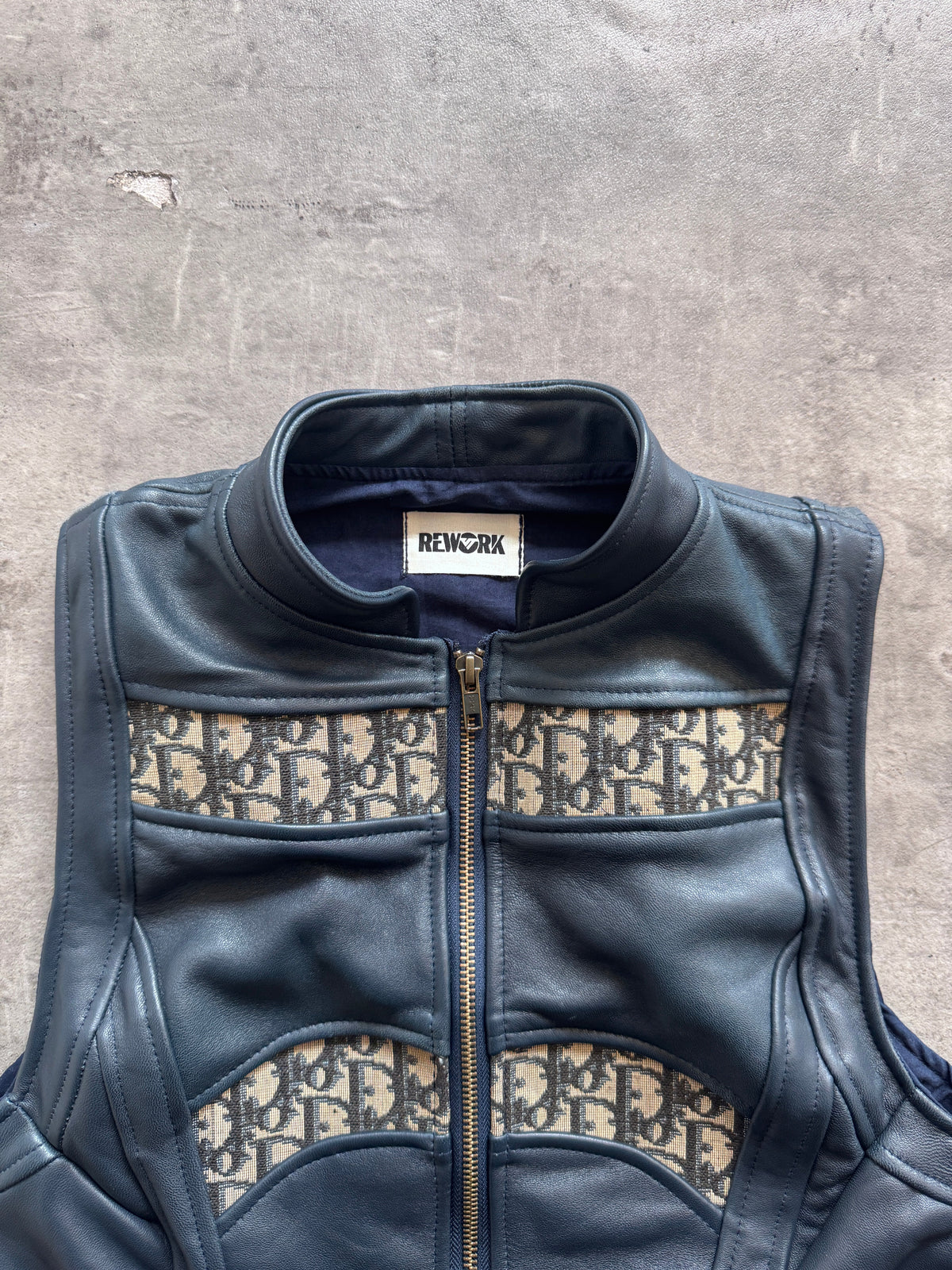 VT Rework: Dior Dark Petrol Blue Monogram Leather Vest | Small, Multicoloured