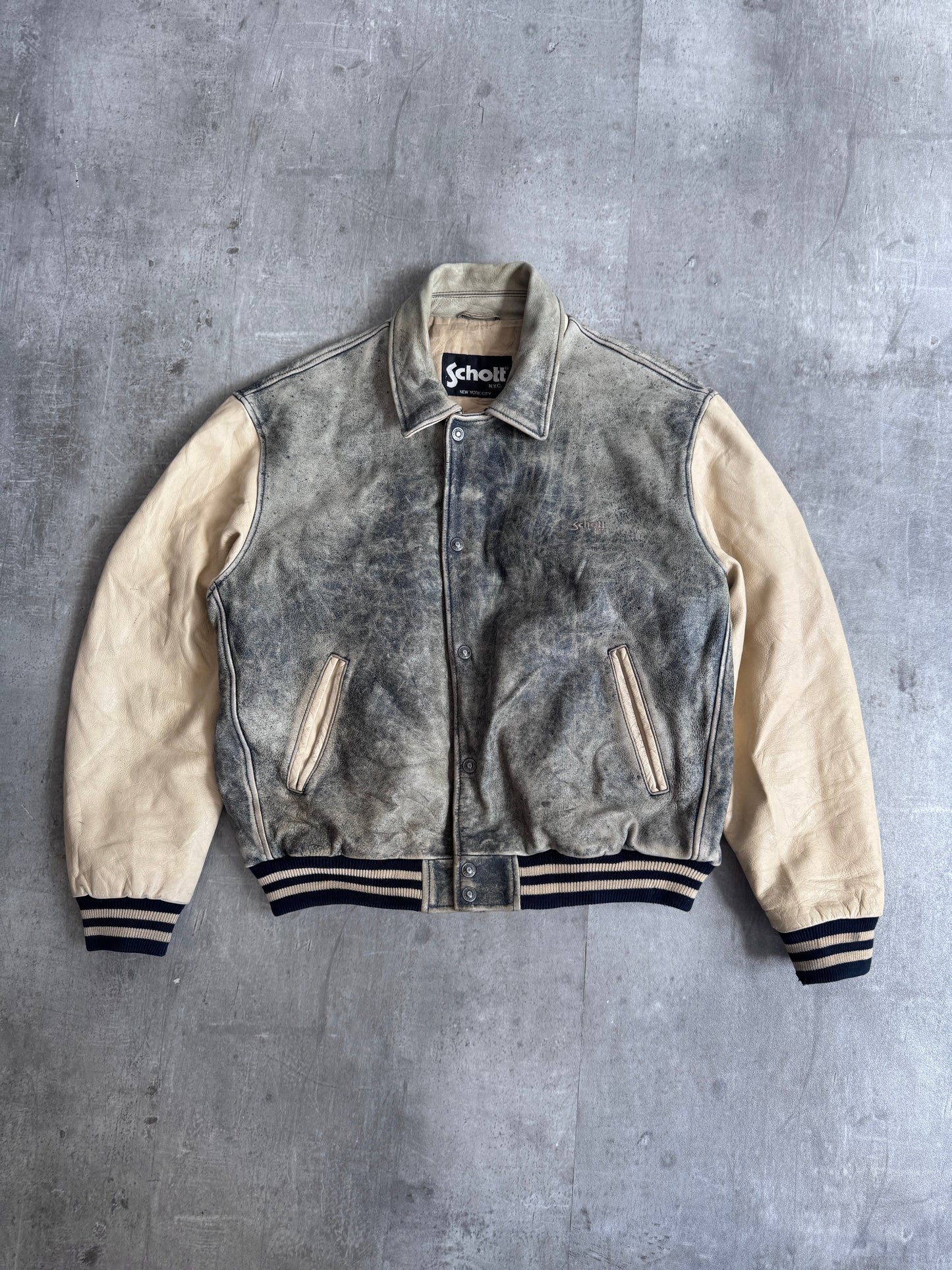 Schott Distressed Two Tone Leather Flight Blouson