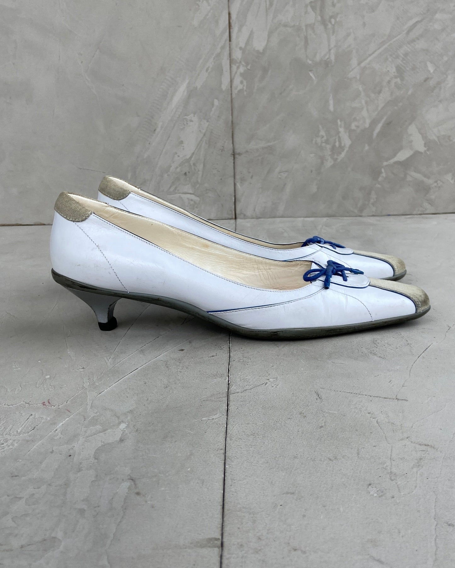 PRADA 2000'S LEATHER LACE UP BALLET FLATS - EU 39 / UK 6 | UK 6, Blue