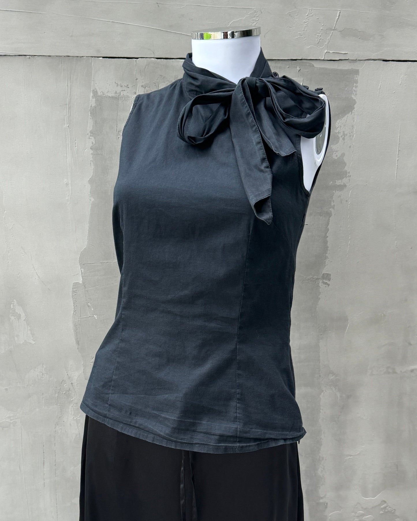 MOSCHINO JEANS NECK TIE ASYMMETRIC VEST TOP - M | Medium, Black