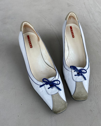 PRADA 2000'S LEATHER LACE UP BALLET FLATS - EU 39 / UK 6 | UK 6, Blue