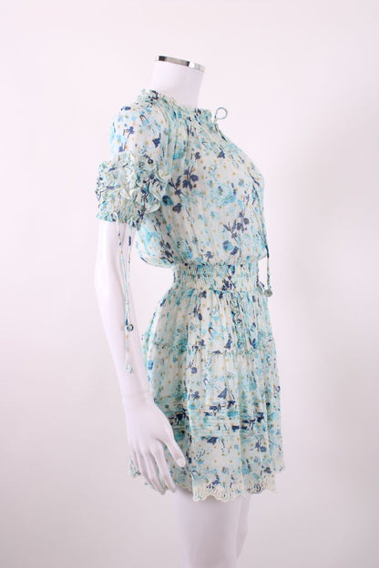 Hemant & Nandita S/S Floral Shimmer Dress Blue/ Gold XS | Default Title, Multicoloured