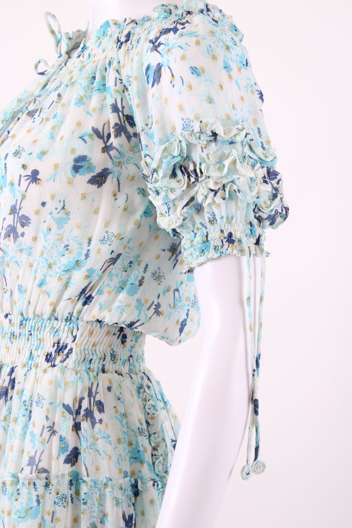 Hemant & Nandita S/S Floral Shimmer Dress Blue/ Gold XS | Default Title, Multicoloured