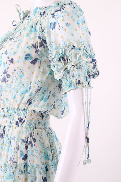 Hemant & Nandita S/S Floral Shimmer Dress Blue/ Gold XS | Default Title, Multicoloured
