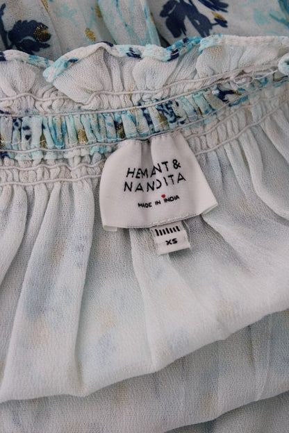 Hemant & Nandita S/S Floral Shimmer Dress Blue/ Gold XS | Default Title, Multicoloured