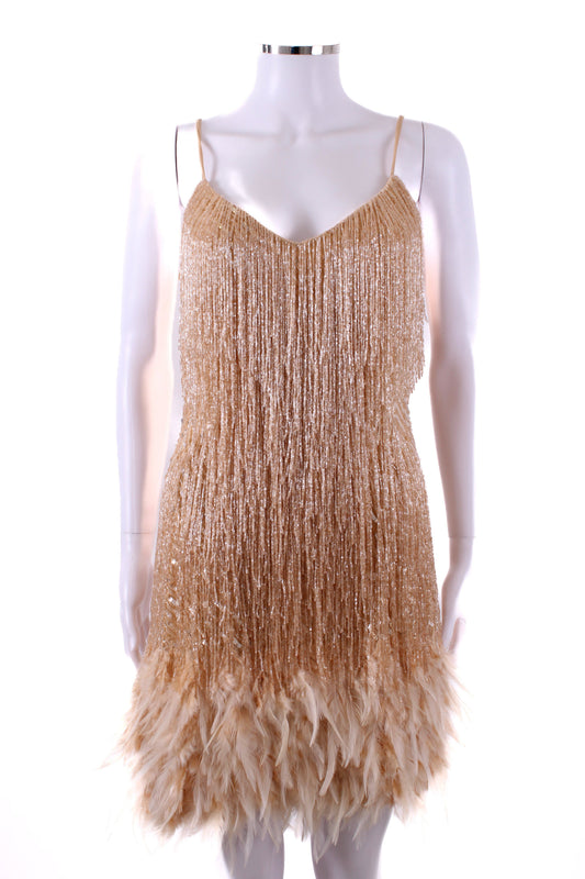 Nadine Merabi Dress feather/sequin Gold S/M | Default Title, Gold