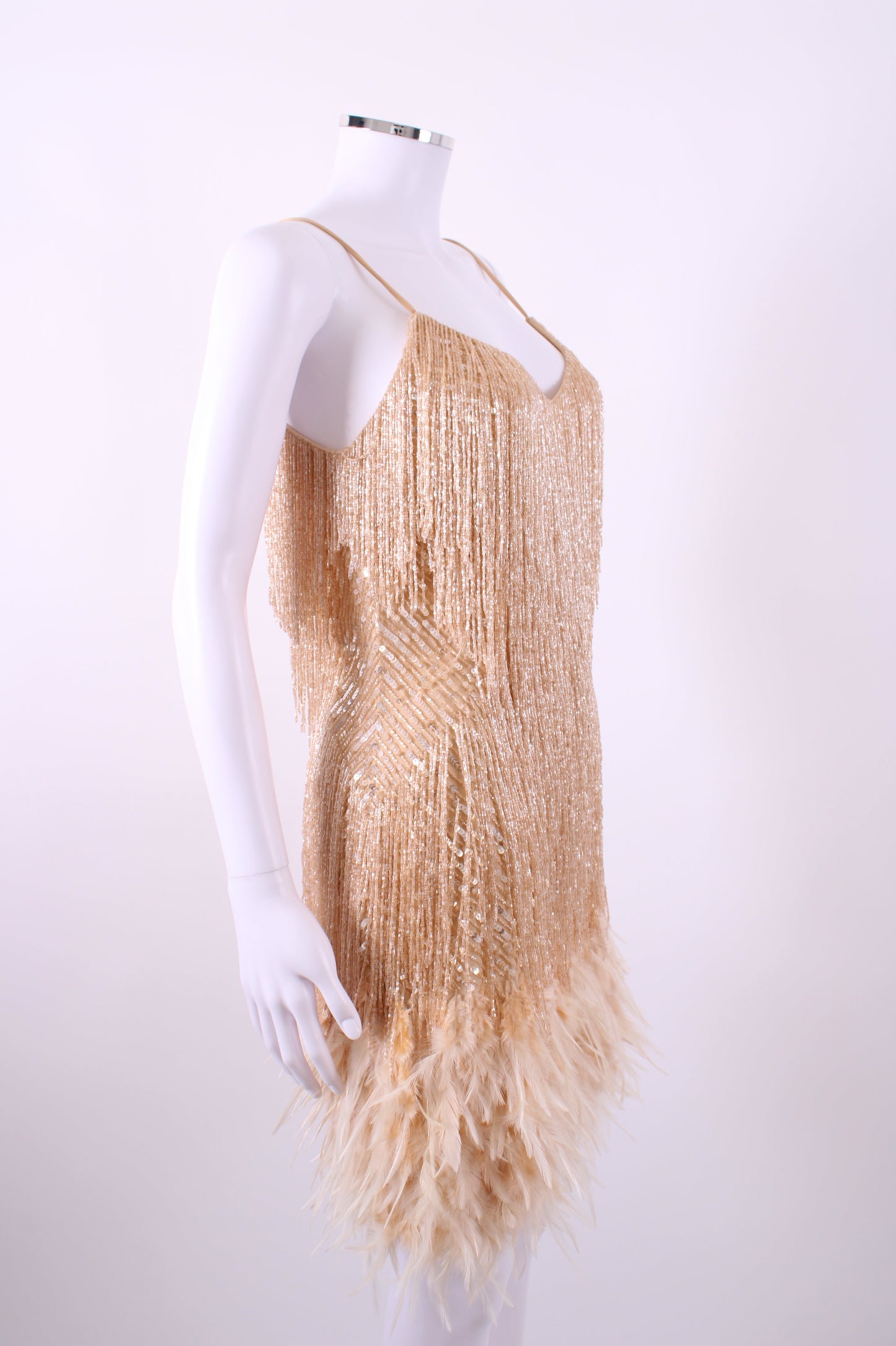 Nadine Merabi Dress feather/sequin Gold S/M | Default Title, Gold