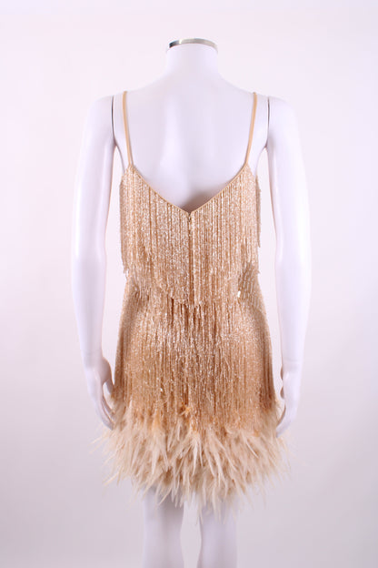 Nadine Merabi Dress feather/sequin Gold S/M | Default Title, Gold