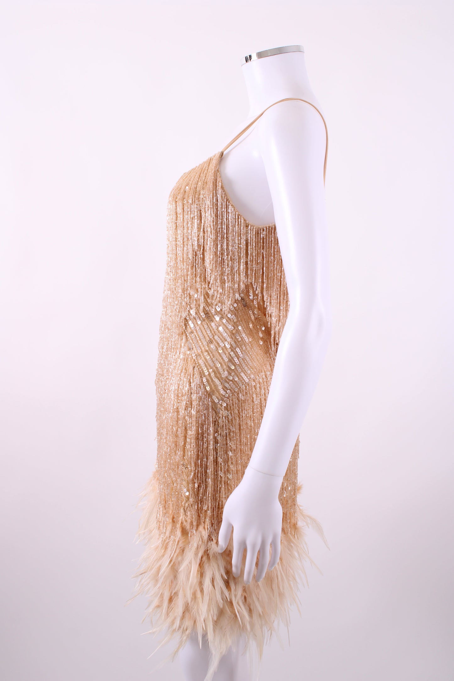 Nadine Merabi Dress feather/sequin Gold S/M | Default Title, Gold