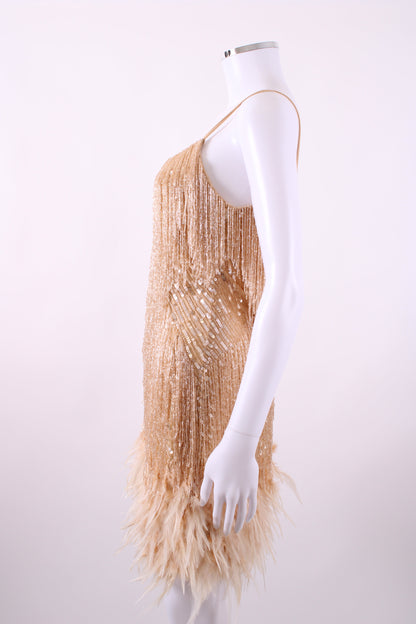 Nadine Merabi Dress feather/sequin Gold S/M | Default Title, Gold
