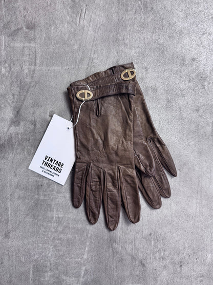 Christian Dior Brown Lambskin Leather Gloves