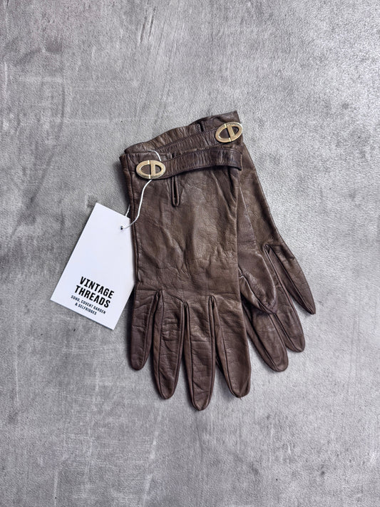 Christian Dior Brown Lambskin Leather Gloves