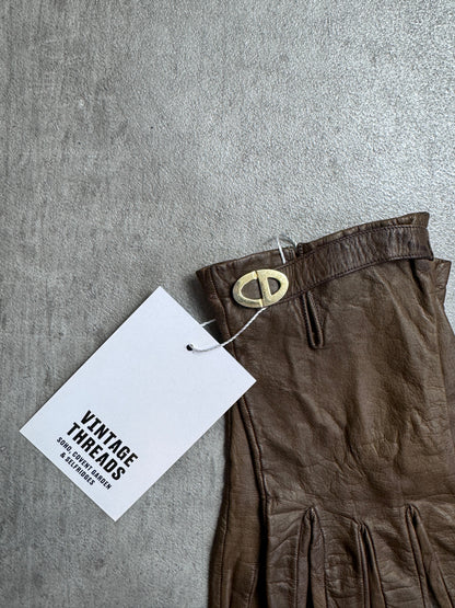 Christian Dior Brown Lambskin Leather Gloves