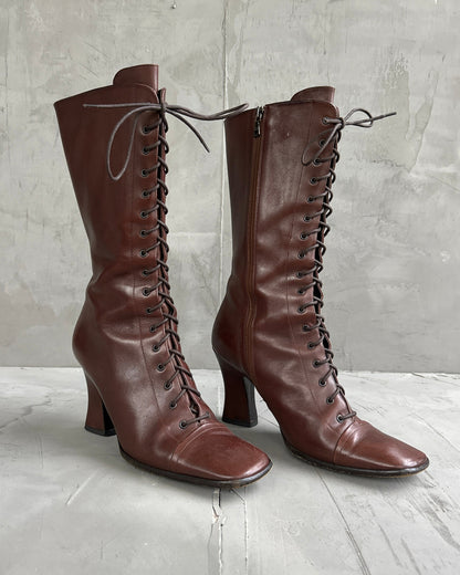 Prada FW01 Lace Up Victorian Leather Boots - EU40
