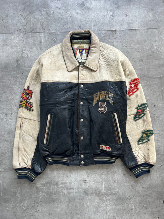 1990's Avirex Varsity Northwest Wild Bears Leather Bomber Jacket | Extra Large, Black, Beige