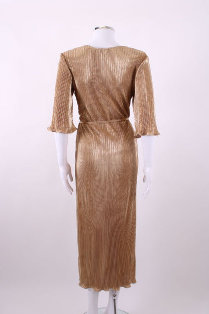 Never Fully Dressed Plisse Midi Dress Gold S | Default Title, Gold