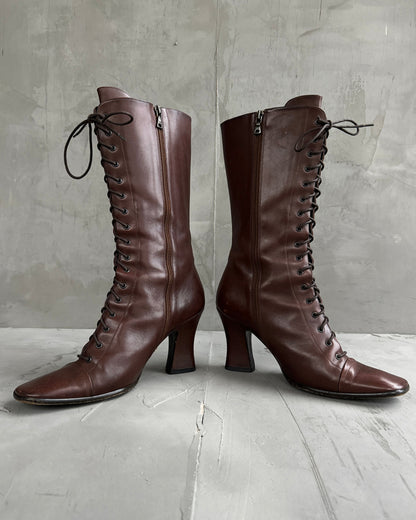 Prada FW01 Lace Up Victorian Leather Boots - EU40