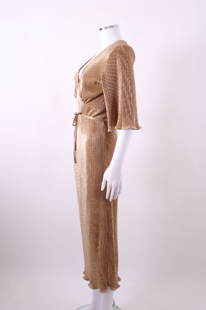Never Fully Dressed Plisse Midi Dress Gold S | Default Title, Gold