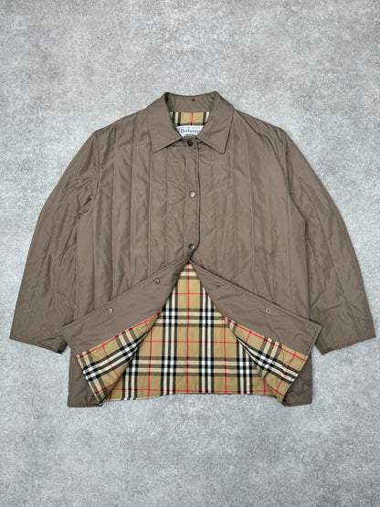 Burberry Beige Nova Check Lined Quilted Coat