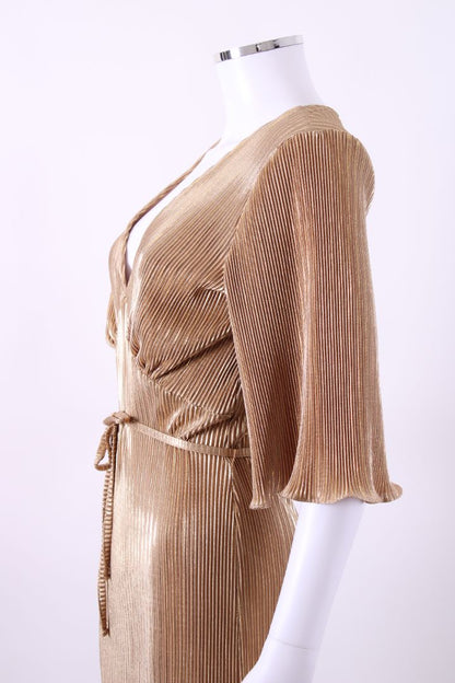 Never Fully Dressed Plisse Midi Dress Gold S | Default Title, Gold