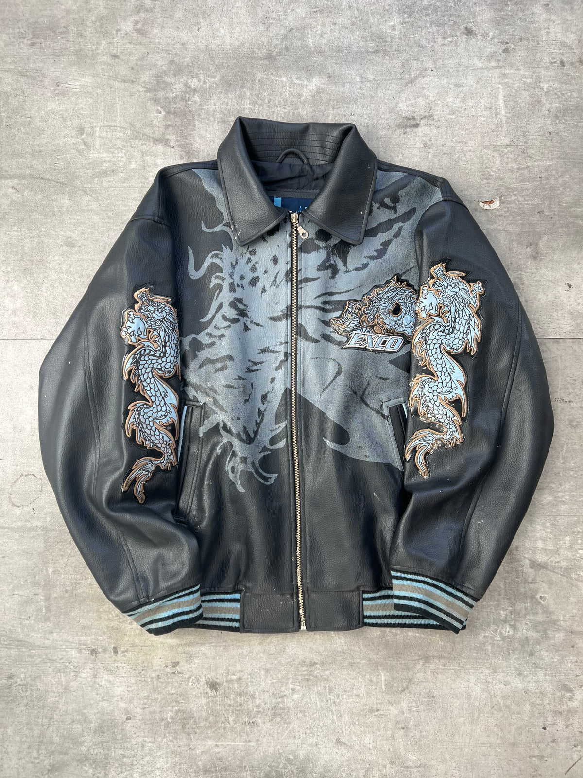 1990's Exco Faux Leather Graphic Varsity Jacket | Extra Large, Black