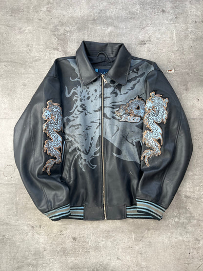 1990's Exco Faux Leather Graphic Varsity Jacket | Extra Large, Black