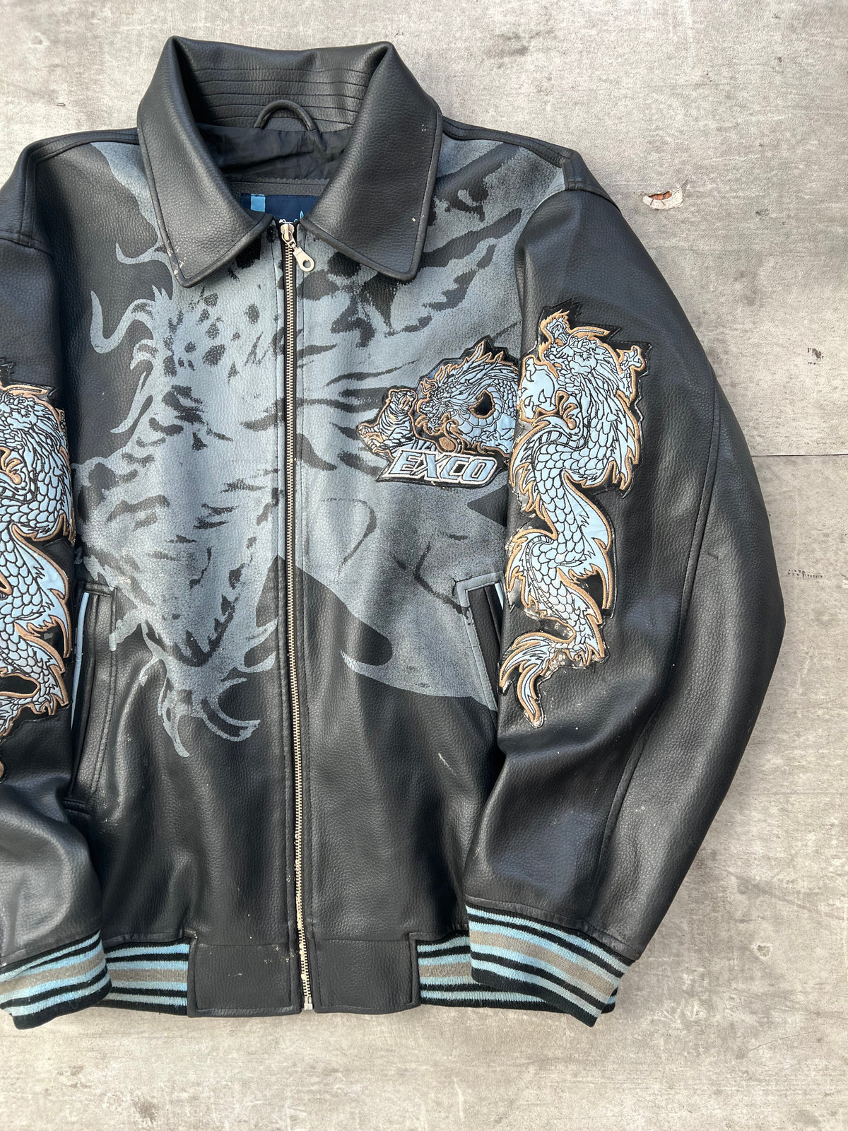1990's Exco Faux Leather Graphic Varsity Jacket | Extra Large, Black