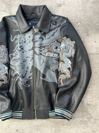 1990's Exco Faux Leather Graphic Varsity Jacket | Extra Large, Black