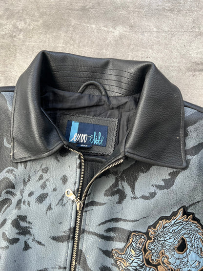 1990's Exco Faux Leather Graphic Varsity Jacket | Extra Large, Black